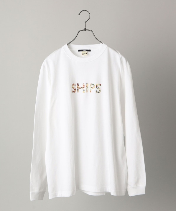 【WEB限定】SHIPS: フラワー柄 SHIPS ロゴ ユニセックス ロングスリーブ Tシャツ (ロンT)